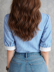Casual Striped Cotton Shirt With Contrast Peter Pan Collar