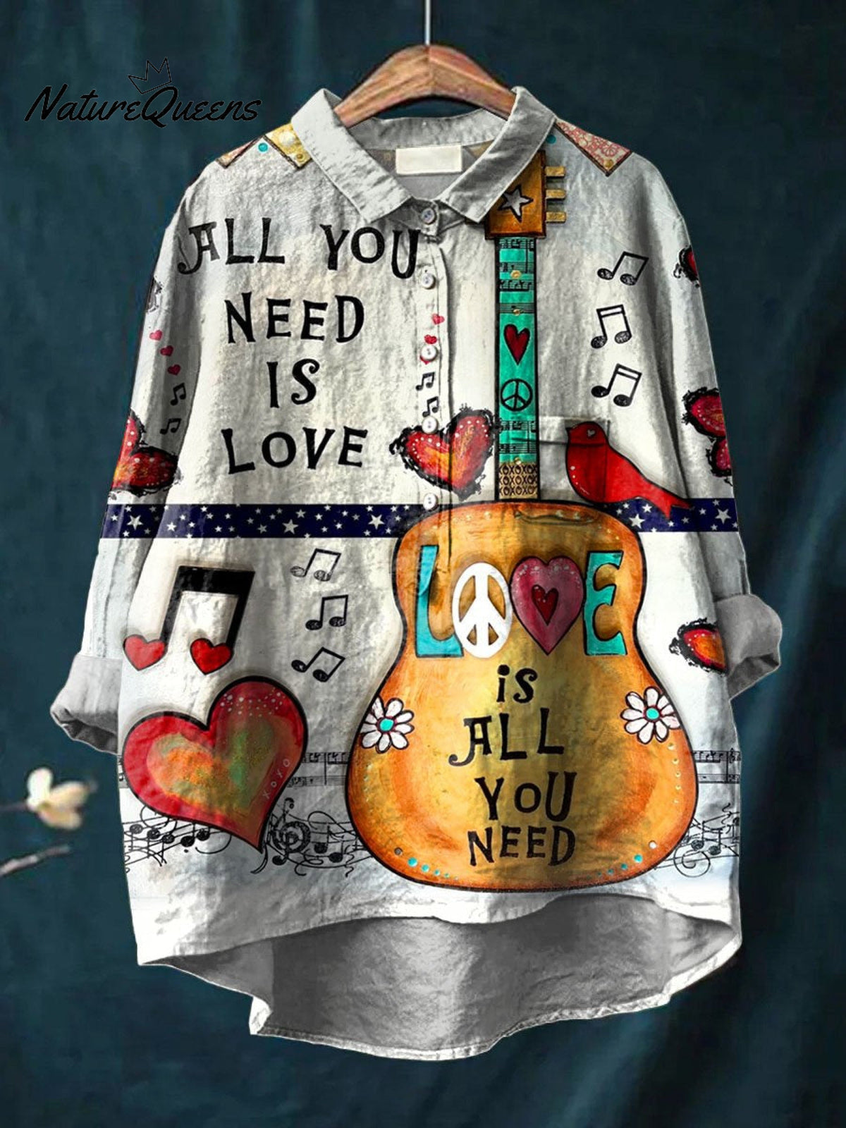 All You Need Is Love Art Print Casual Cotton And Linen Shirt