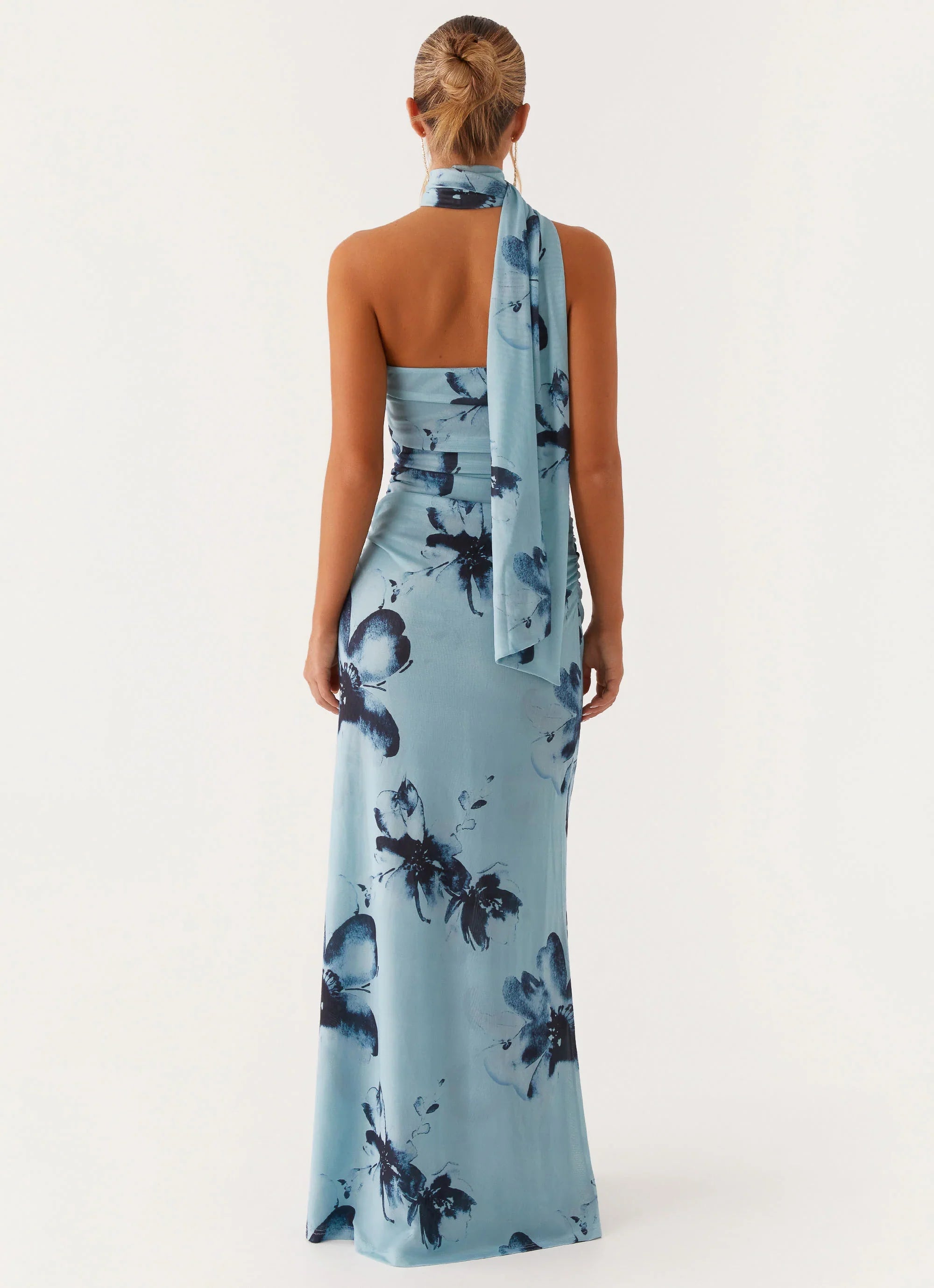 Robe longue Songbird - Bleu noir fleuri