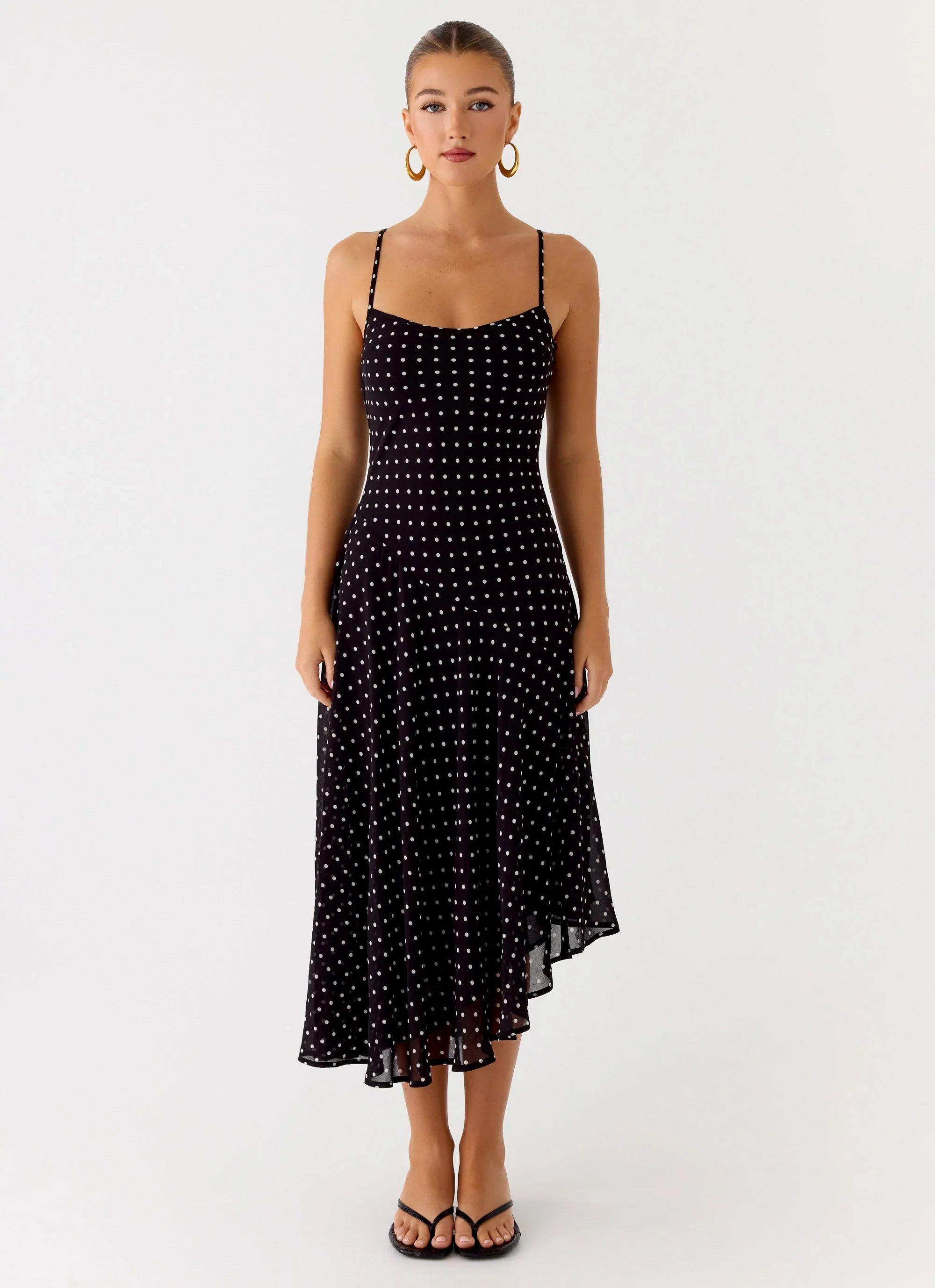 Robe midi Keep You Waiting - à pois noirs