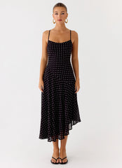 Robe midi Keep You Waiting - à pois noirs