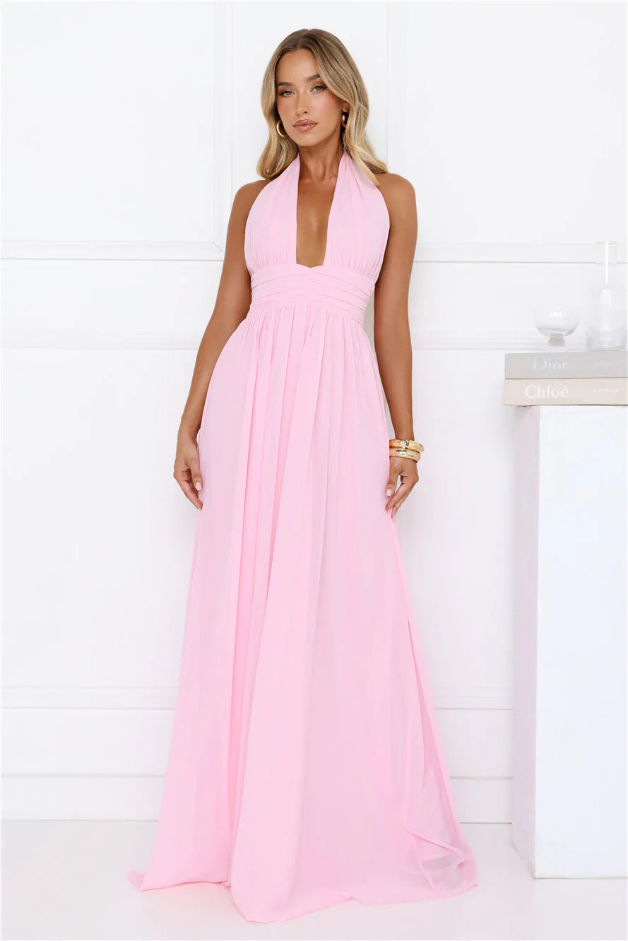 Robe longue rose Rosé Opulence à encolure dos nu