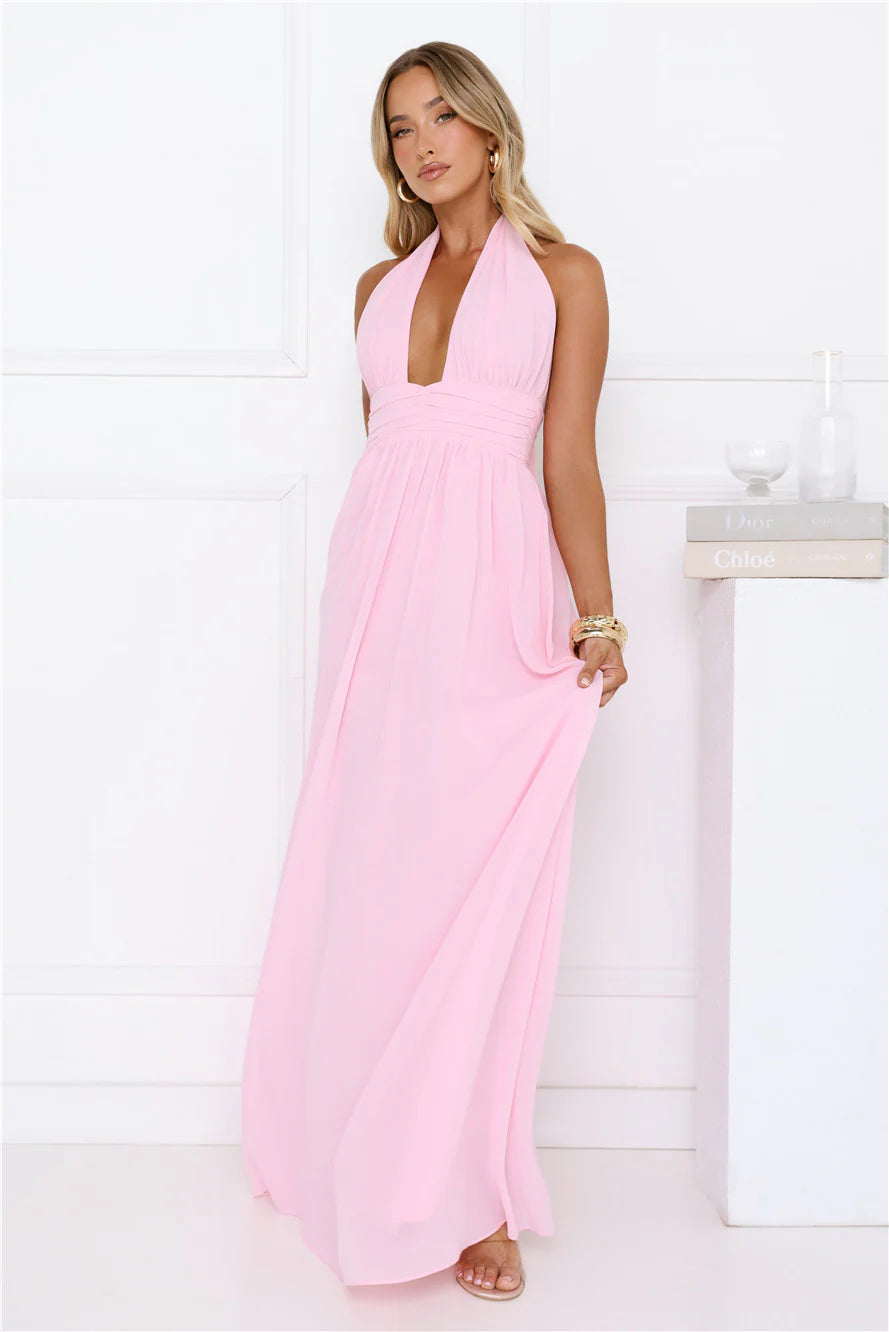 Robe longue rose Rosé Opulence à encolure dos nu