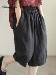 Women's Retro Solid Color Loose Summer Cotton And Linen Casual Pants