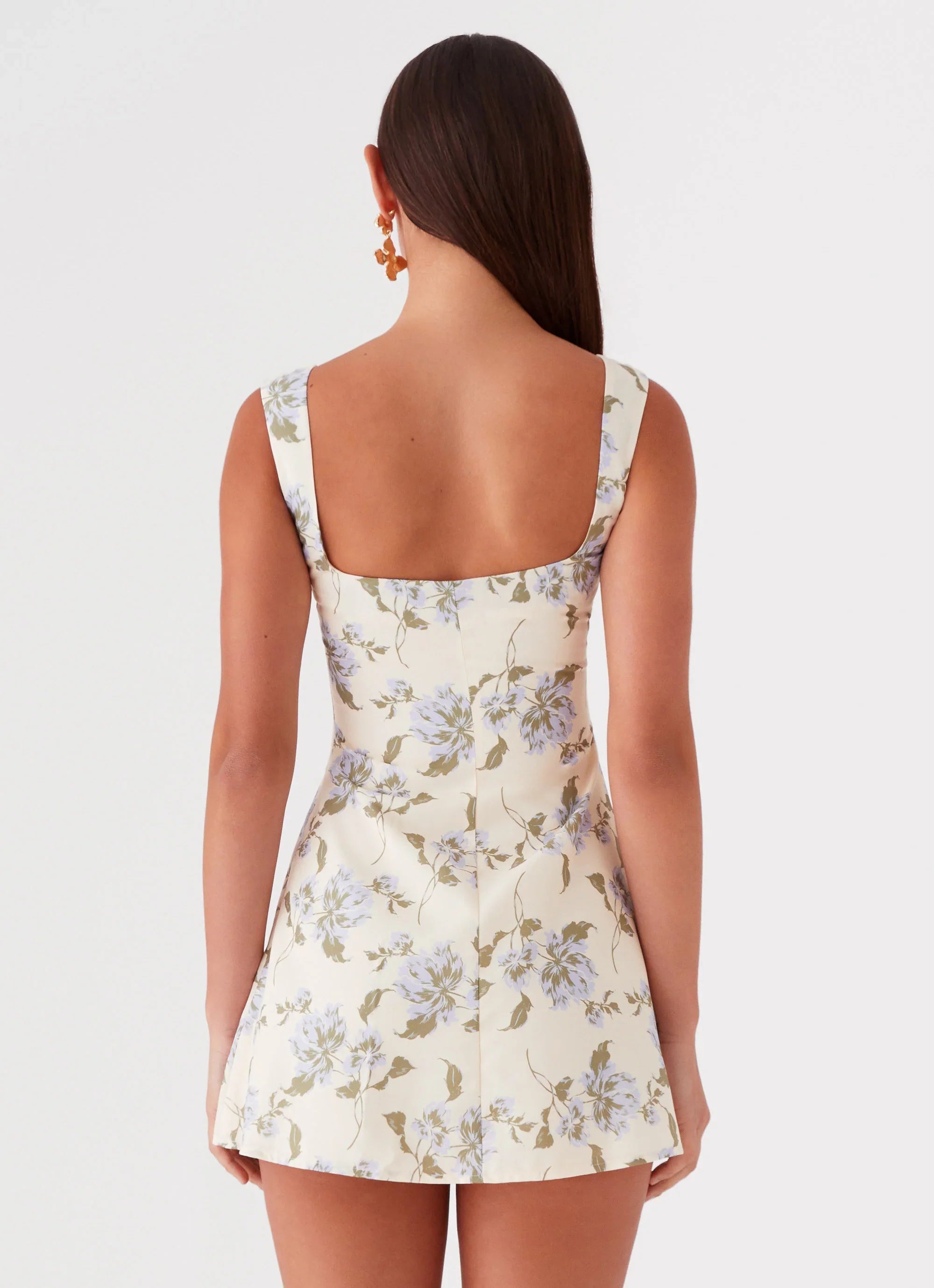 Robe Courte Cadence - Motif Floral Jaune et Violet