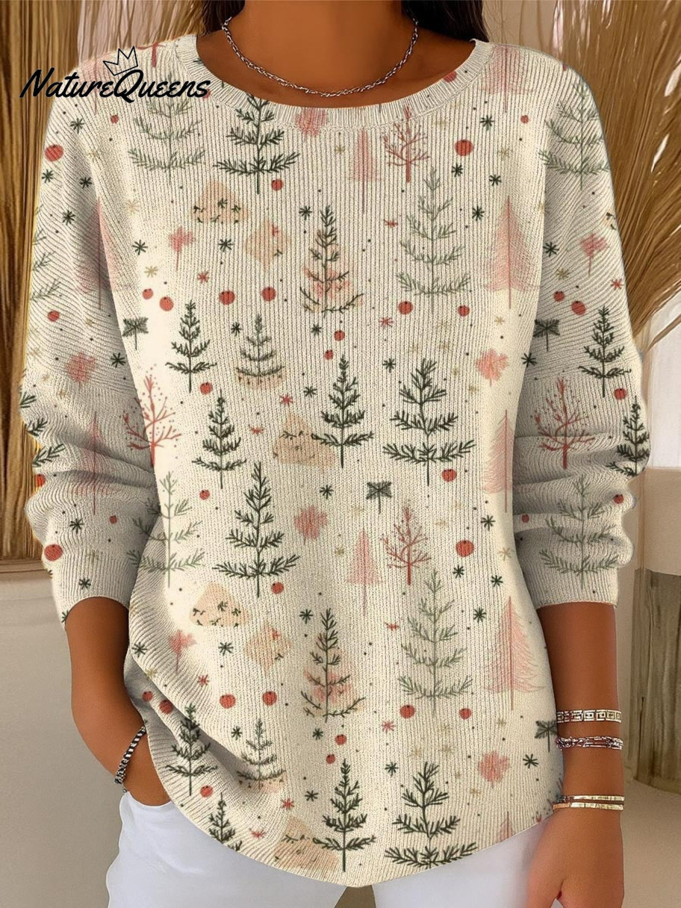 Women's Christmas Tree Art Print Buttoned Cardigan Sweater