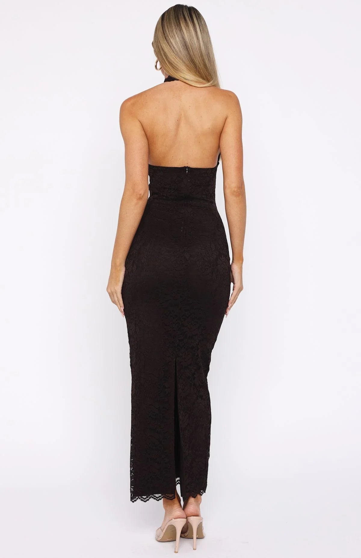 Robe longue Destiny en dentelle chocolat