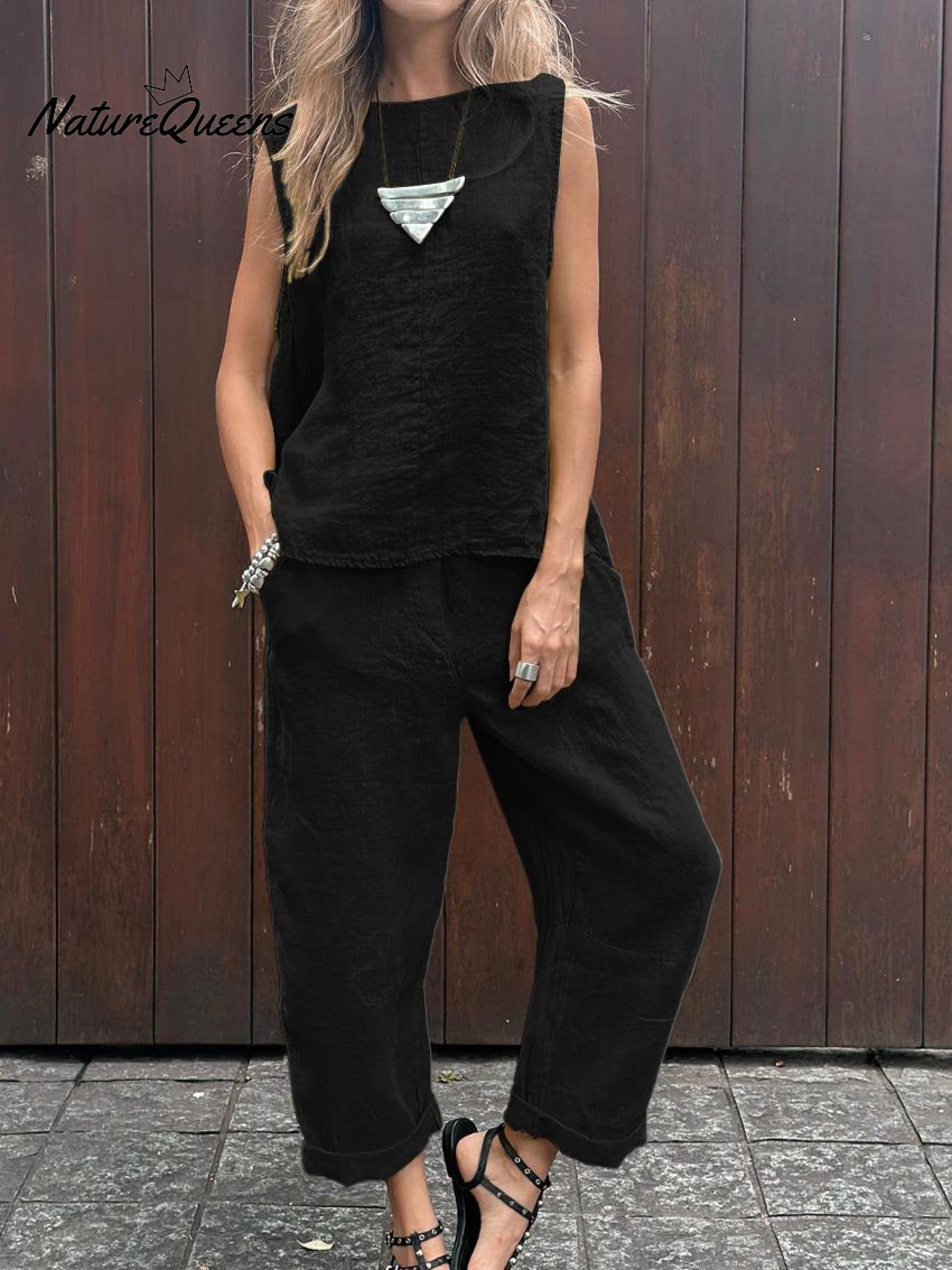 Women's Tank And Casual Pants Linen Cotton Suit