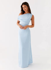 Robe longue en satin Heart Of Glass – Bleu