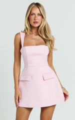 Robe Courte Garrett - Robe Évasée à Col Carré Rose