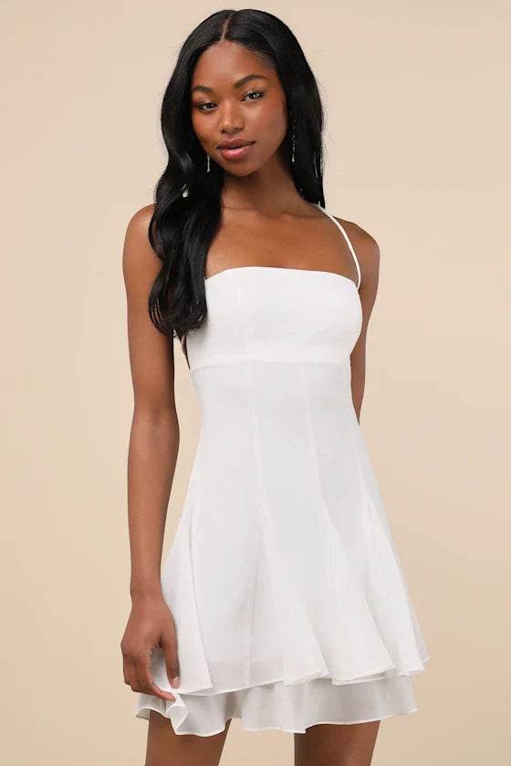 Mini-robe plissée étagée rouge « Perfected Sweetness »