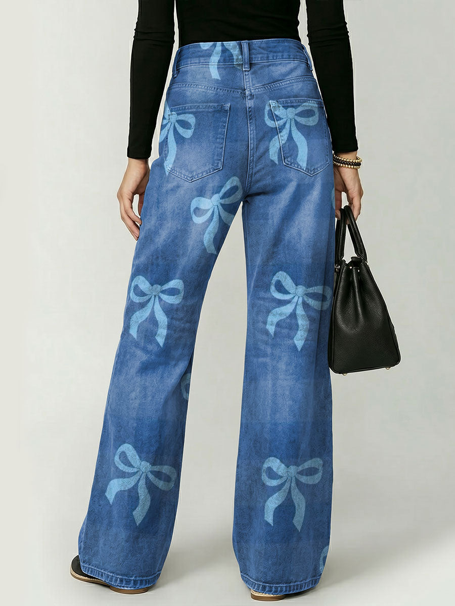 Cute Bow Decoration Pattern Women's Cotton Denim Pants