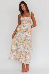 Robe longue fleurie à volants étagés Provence Bloom
