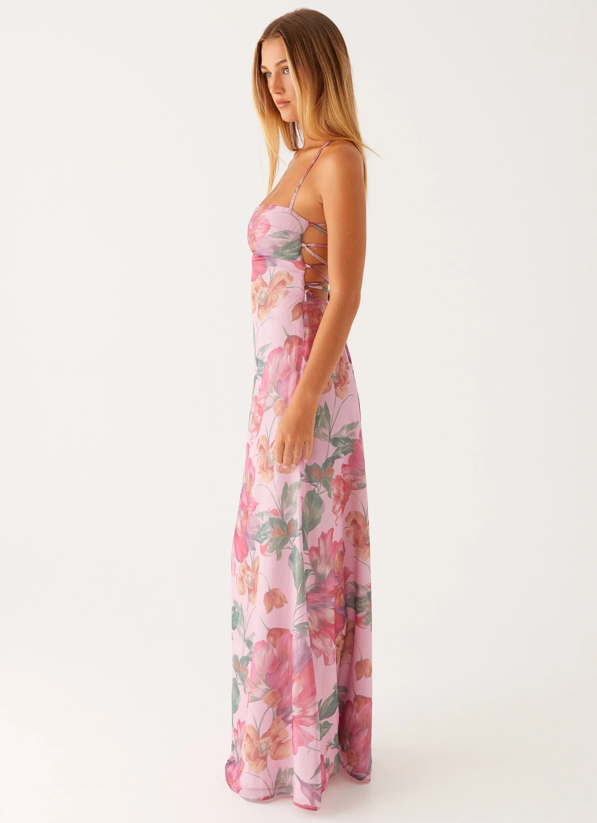 Robe longue Peggy - Imprimé fleuri rose