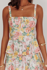 Robe longue fleurie à volants étagés Provence Bloom