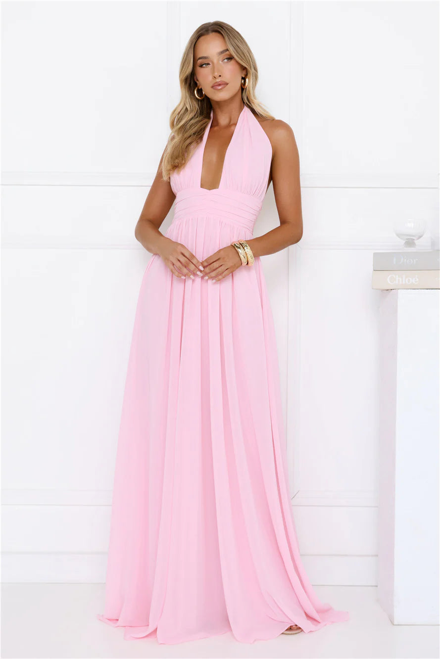 Robe longue rose Rosé Opulence à encolure dos nu