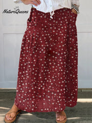 Women'sFlower Art PrintLinen Pocket Skirt