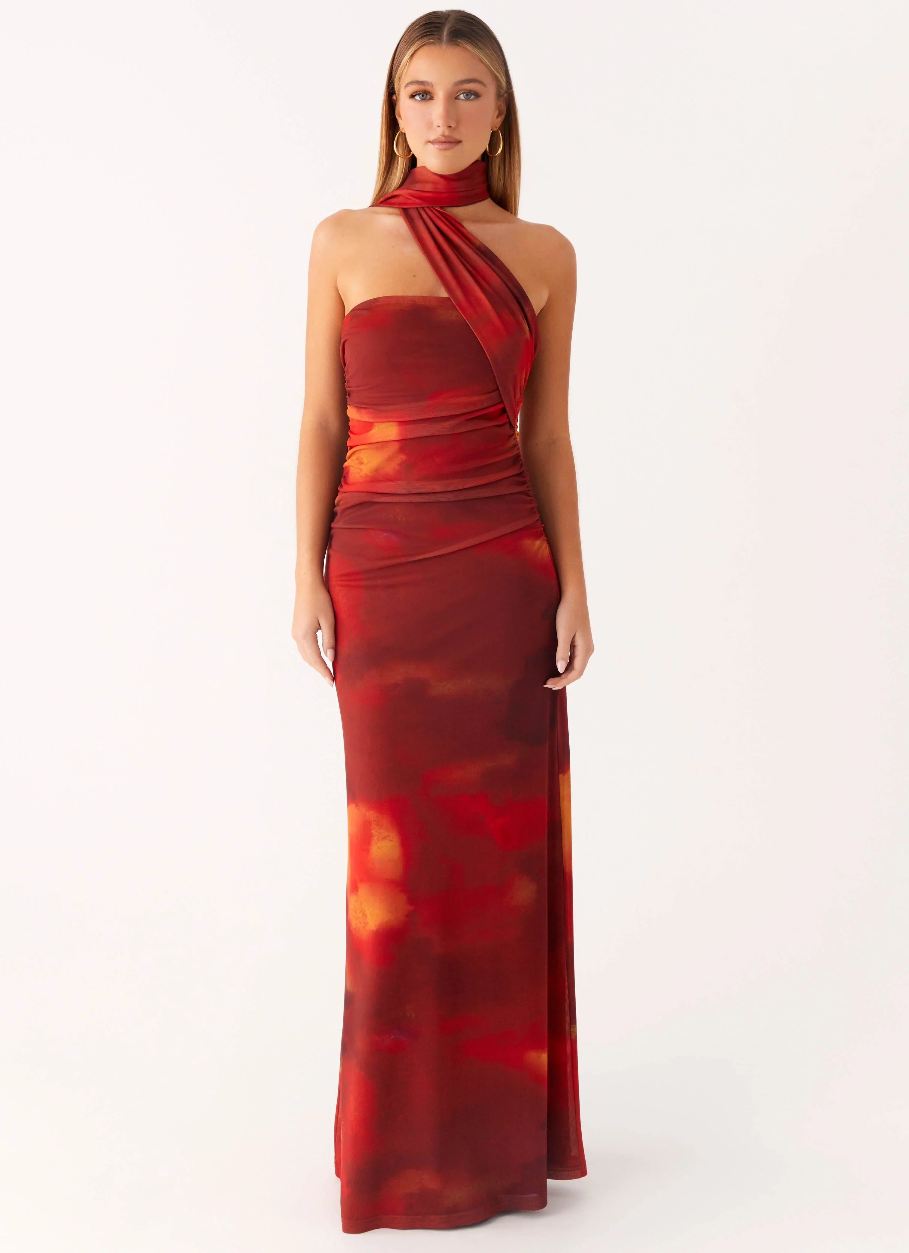 Robe longue Songbird - Flou écarlate
