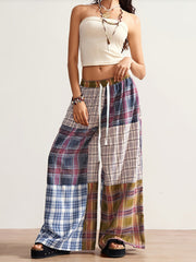 Dopamine-style Color-block Plaid Wide-leg Pants — High-waisted, Slimming, And Loose-fitting With A Designer Aesthetic