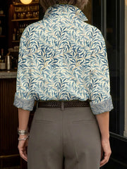 Women's Retro Floral Art Print Casual Cotton Shirt