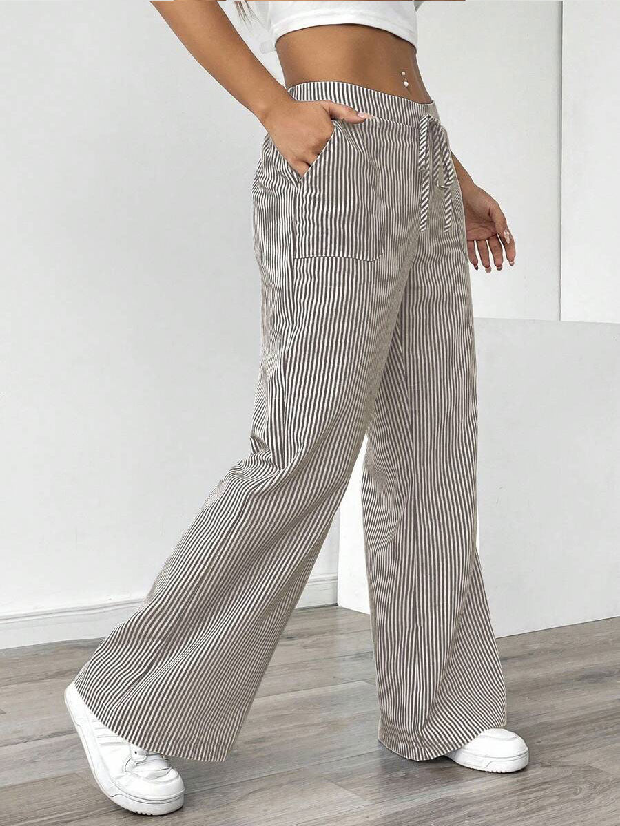 Women's Casual Striped Loose Wide-leg Trousers