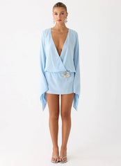 Robe courte à manches longues Junia - Bleu pâle