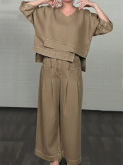 Women's Casual Denim Cotton Top And Pants Two-piece Set