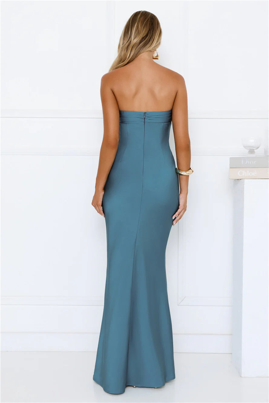Robe longue bustier en soie Aurora sarcelle