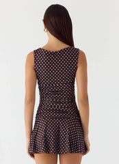 Robe Courte Kelda - À Pois Chocolat et Bleu