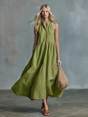Women's Sleeveless Casual Loose Linen Button-down Dress