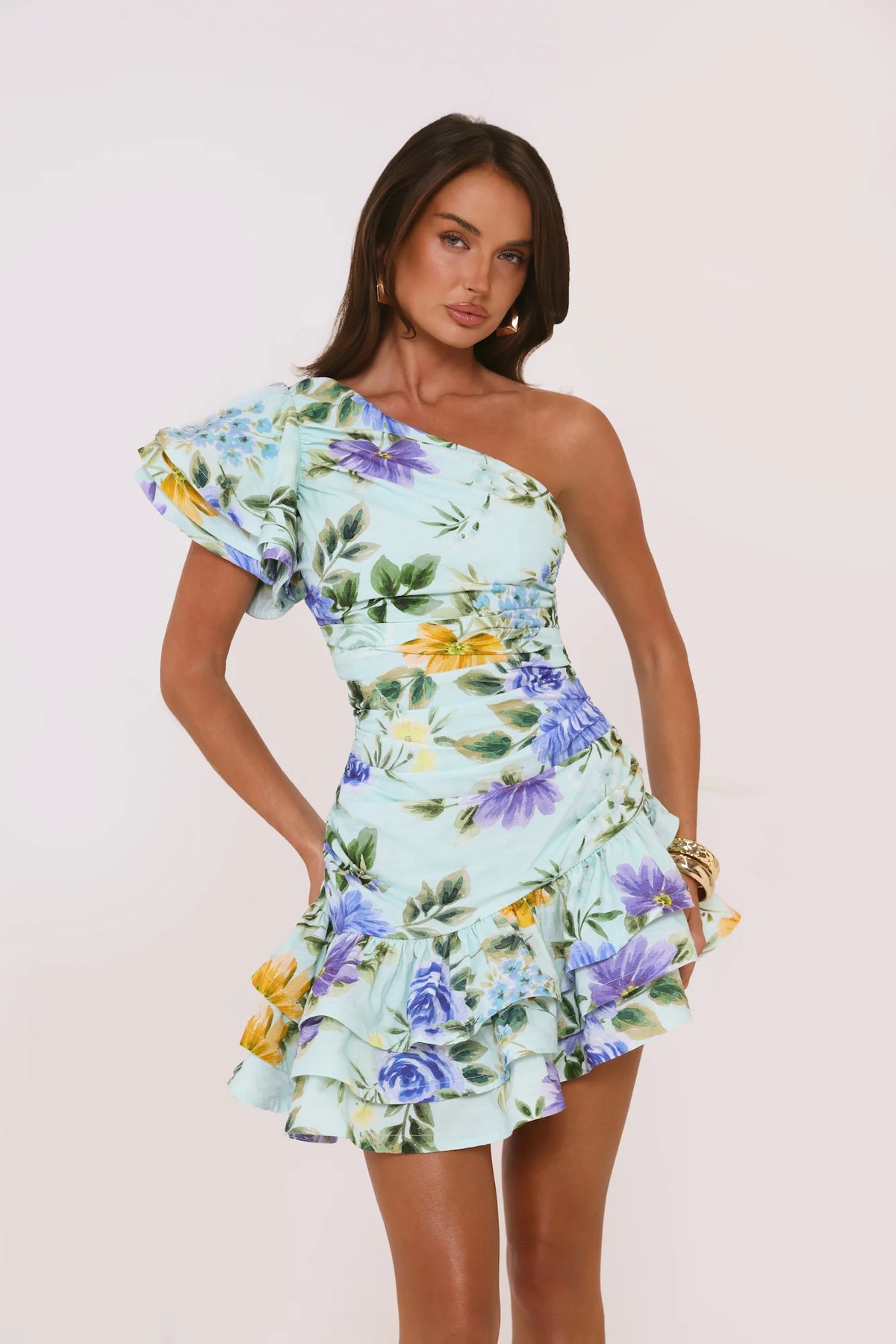 Robe Courte Asymétrique Imprimée Secret Meadow