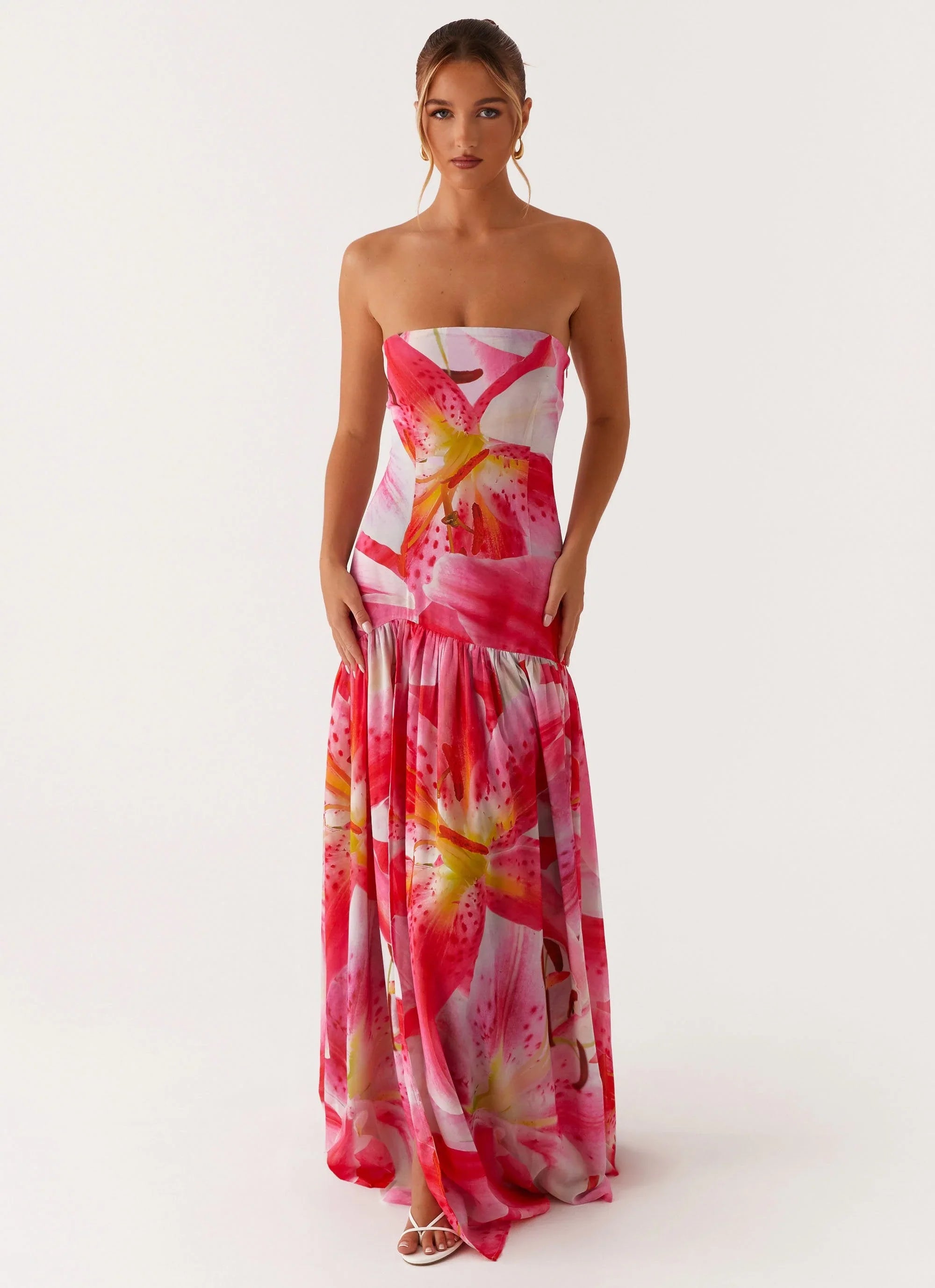 Robe longue bustier Eden - Lys Rose Blanc