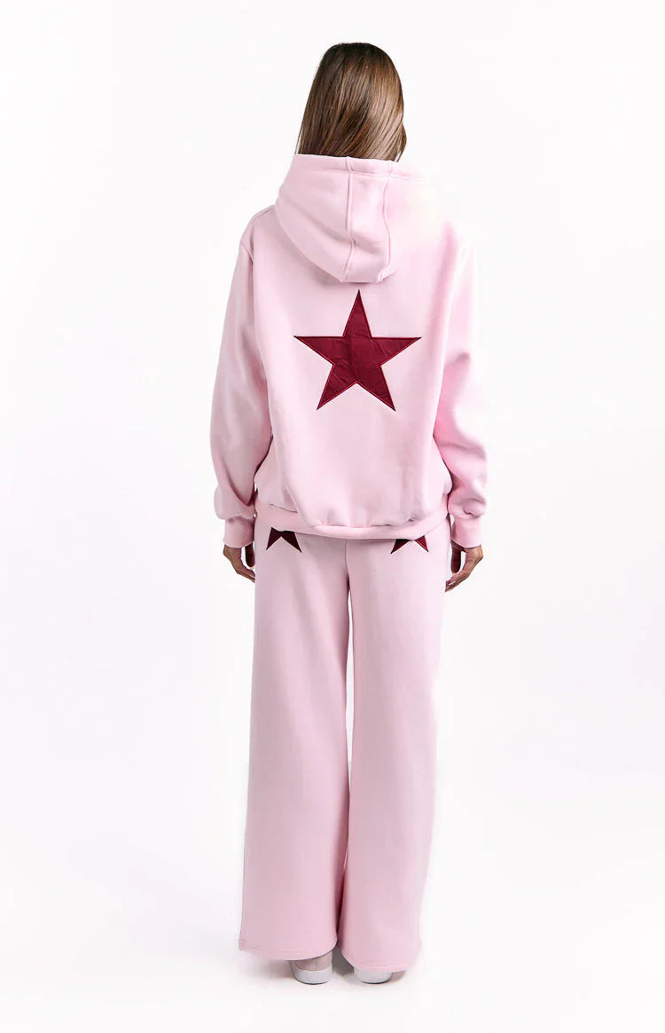 Sweat à capuche étoilé rose Bourgogne