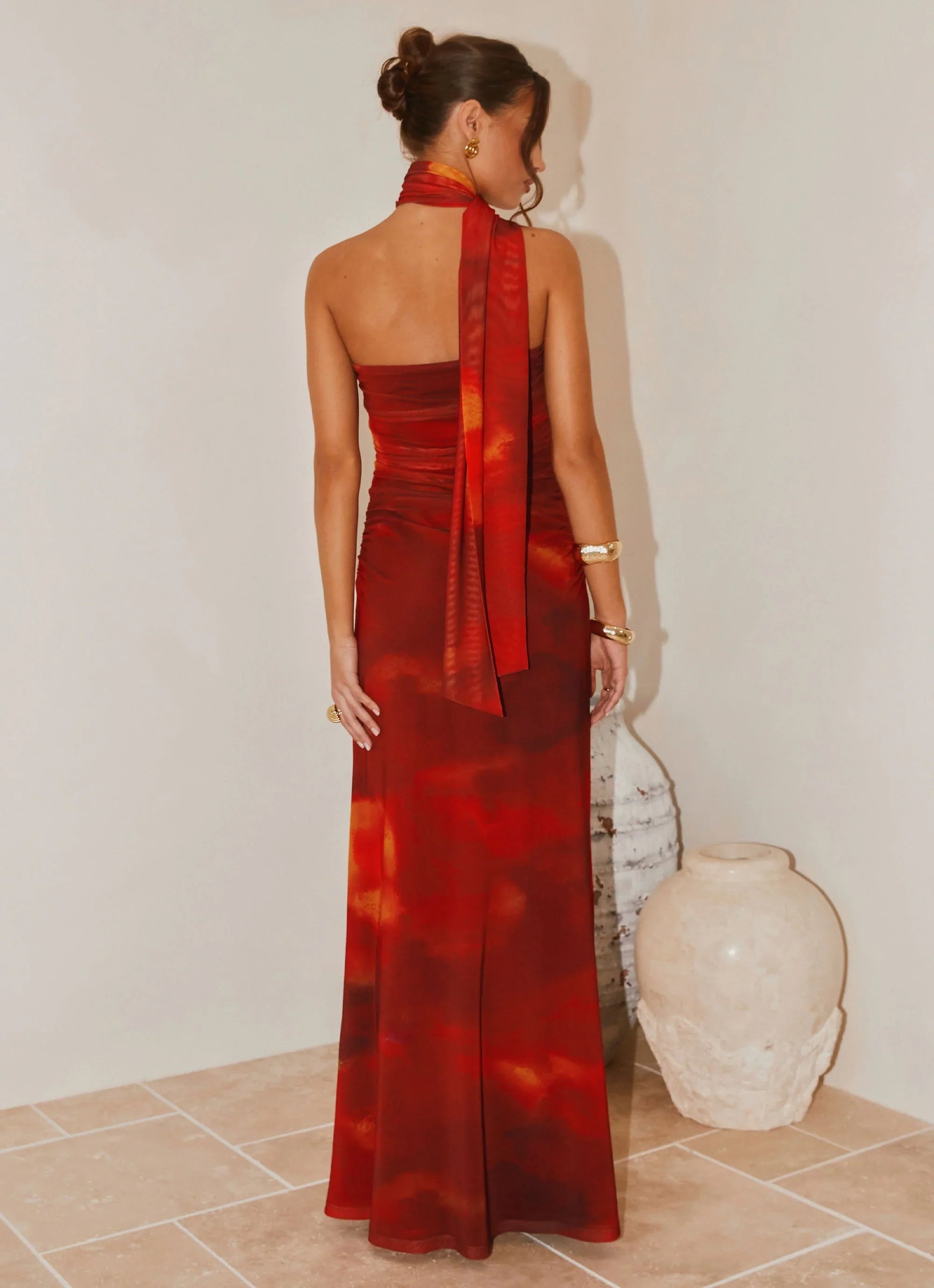 Robe longue Songbird - Flou écarlate