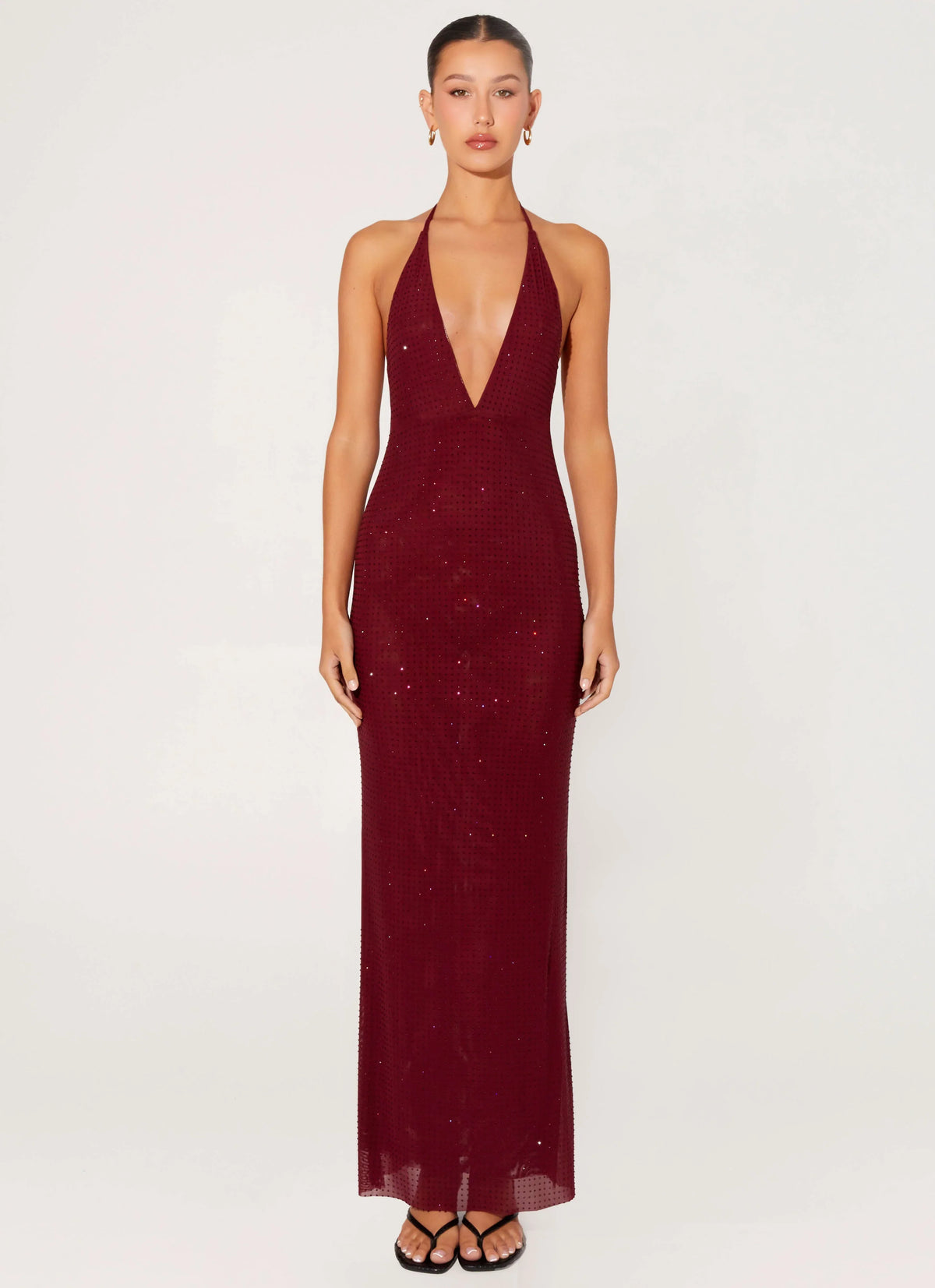 Robe longue perlée Keliese - Bourgogne