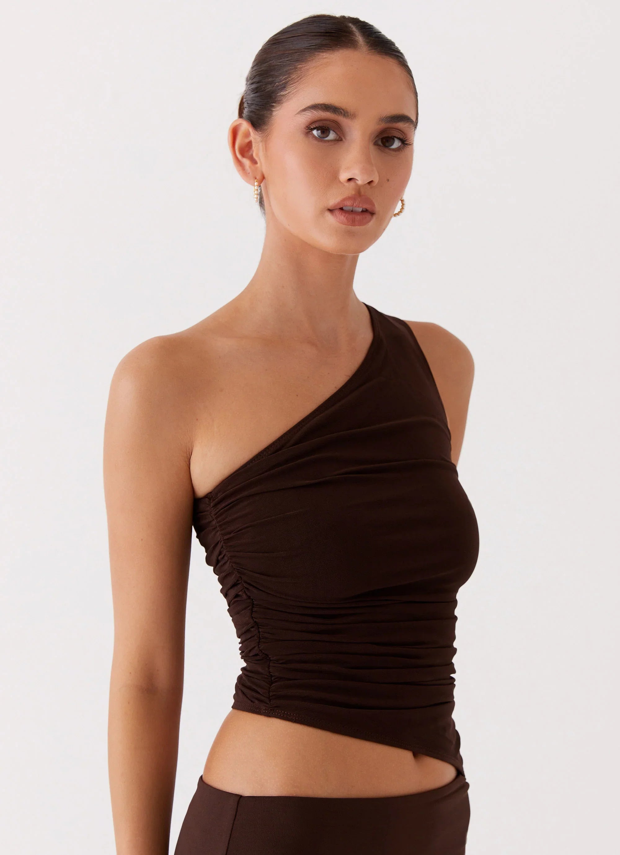 Robe longue asymétrique Seranella - Chocolat