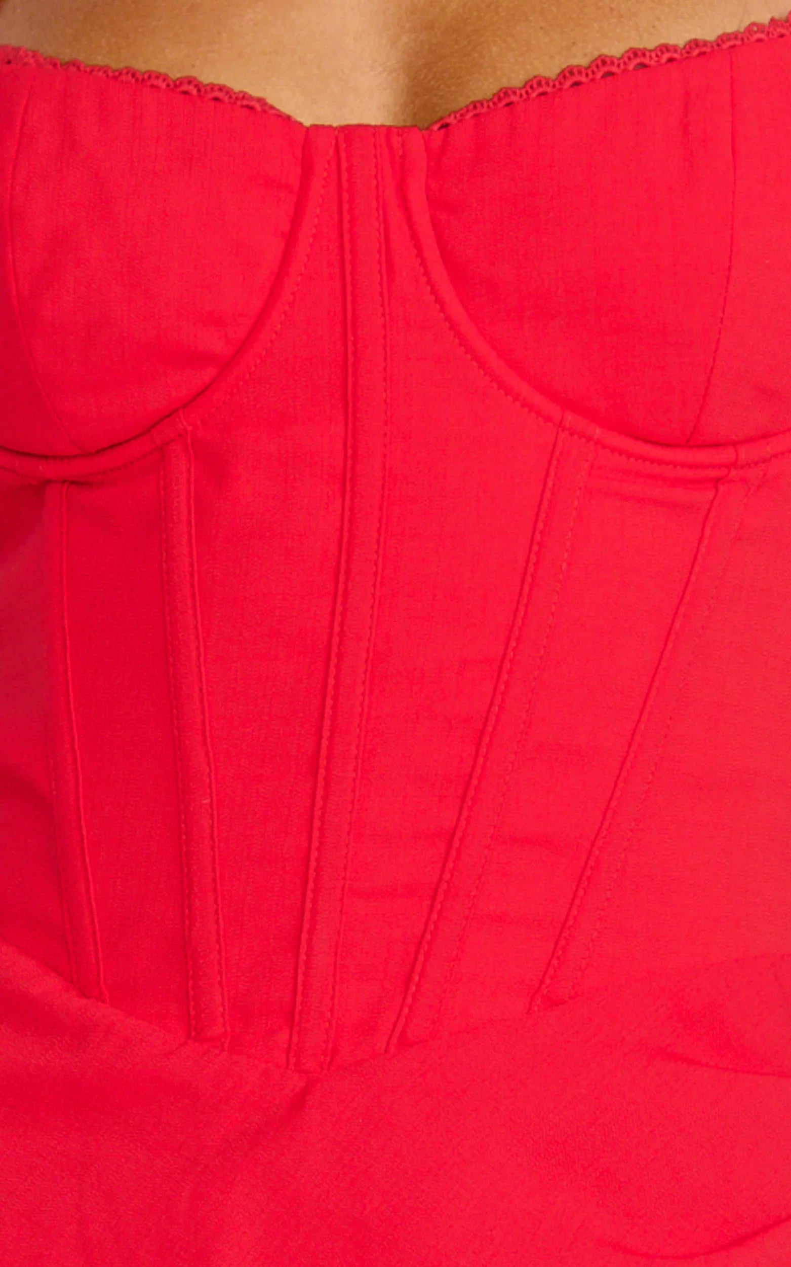 Robe midi Lila - Robe moulante rouge à corset et col en V