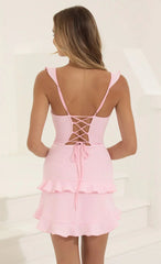 Robe Corset à Volants Rose