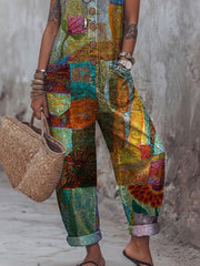 Women's Vintage Art Print Casual Jumpsuit