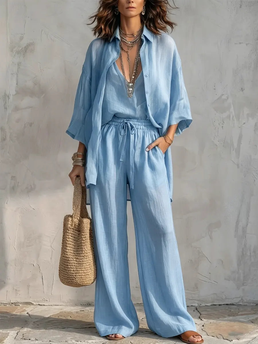 Women's Minimalist Style Cotton And Linen Set