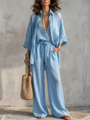 Women's Minimalist Style Cotton And Linen Set