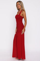 Robe longue dos-nu rouge foncé Unbothered Always