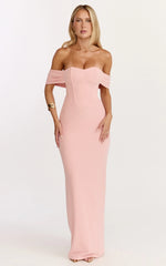 Robe longue Karina – Robe bustier corset à épaules dénudées avec lacets au dos, couleur rose