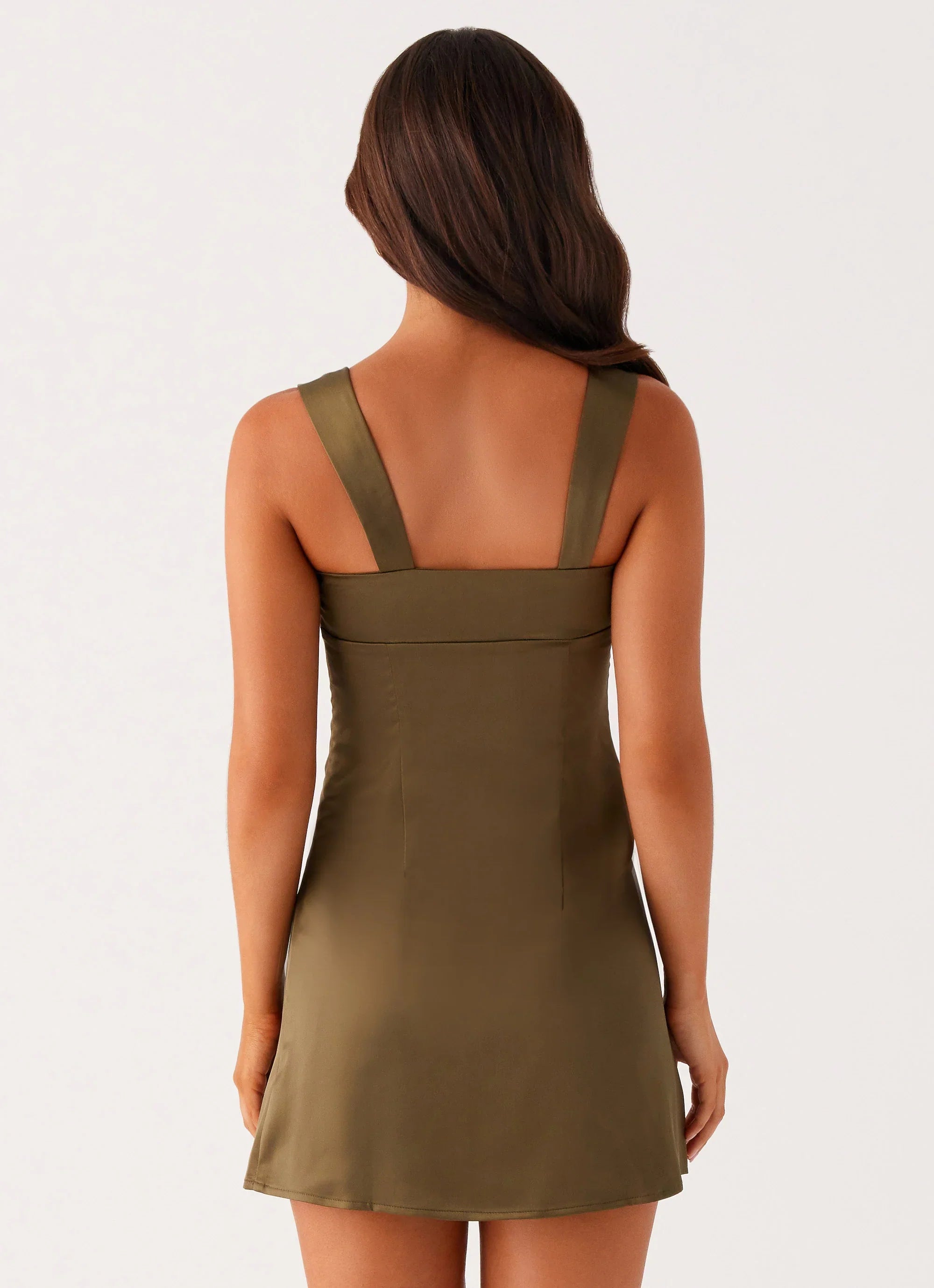 Robe Courte en Satin Odette - Kaki
