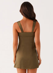 Robe Courte en Satin Odette - Kaki