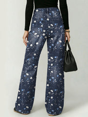 Elegant Floral Decorative Patterns Women's Denim Pants