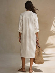Women's Deep V Cross Strap Cotton Linen Maxi Dress