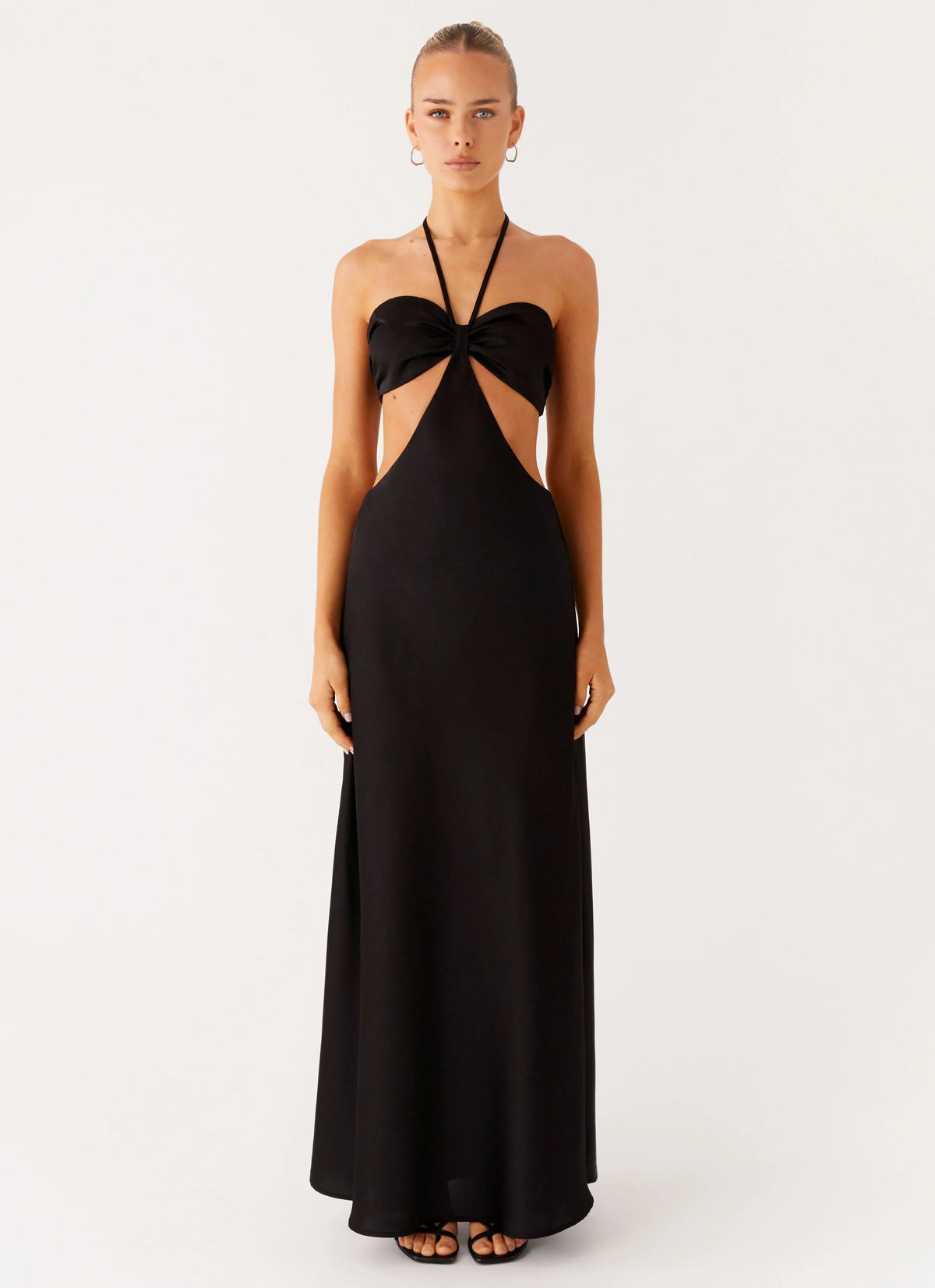 Robe longue à découpes décolleté cœur - Noir