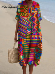 Women's Vintage Ethnic Pattern Art Print Flowy Dress