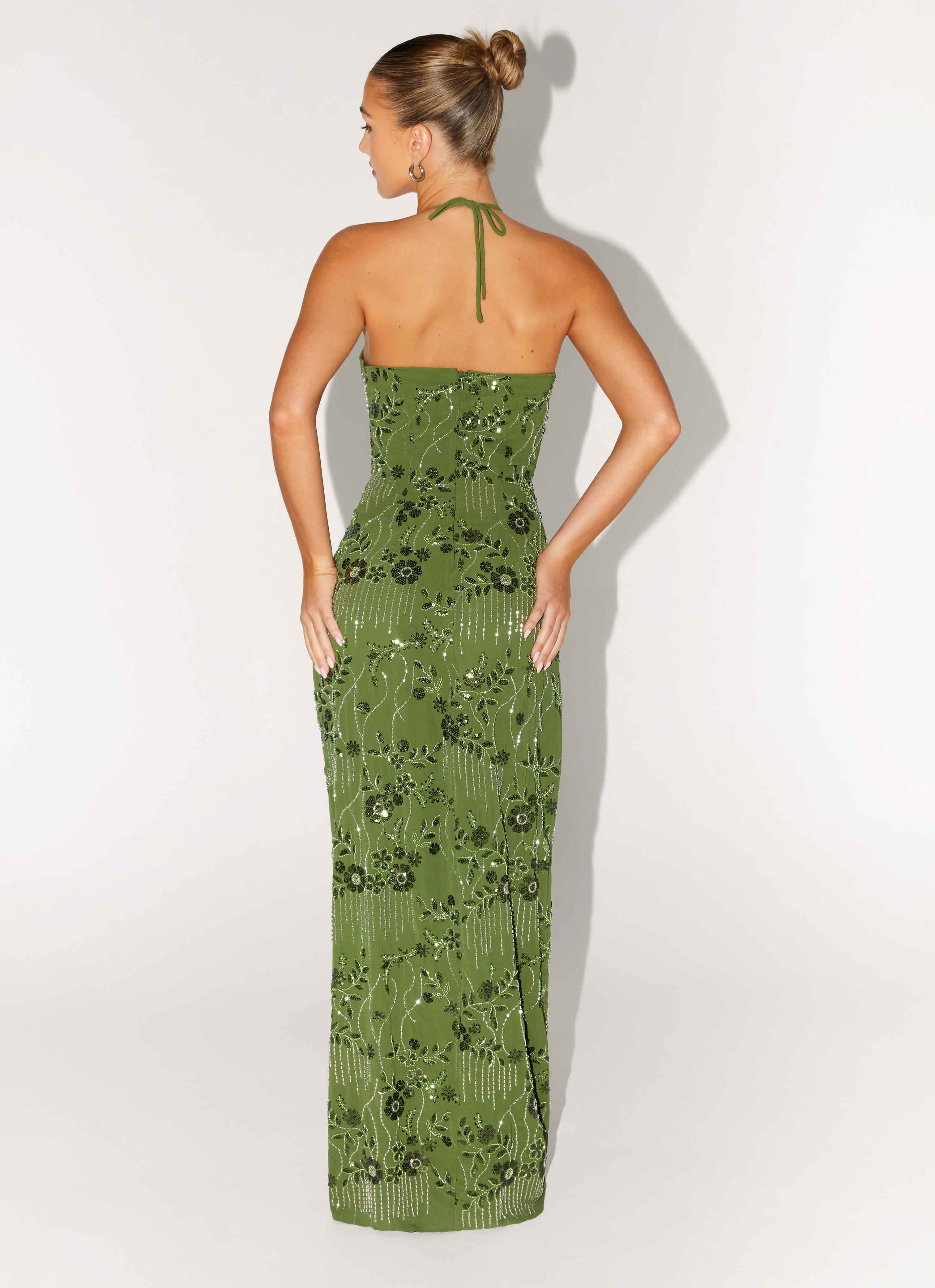 Robe longue perlée Phoenicia - Kaki